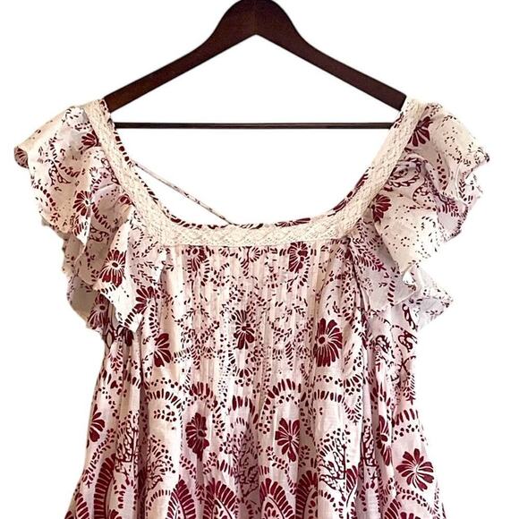 Maeve Flutter-Sleeve Babydoll Mini Dress Size Medium Red White Lace Floral - Picture 6 of 11